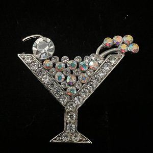 Wonderful vintage Martini glass with clear and colored glass crystals Brooch